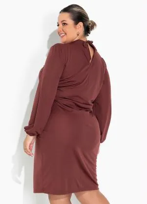 Marguerite - Vestido Marrom com Mangas Longas Plus Size - MARGUERITE