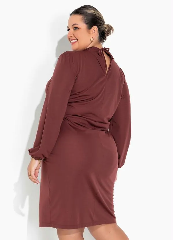 Marguerite - Vestido Marrom com Mangas Longas Plus Size 4