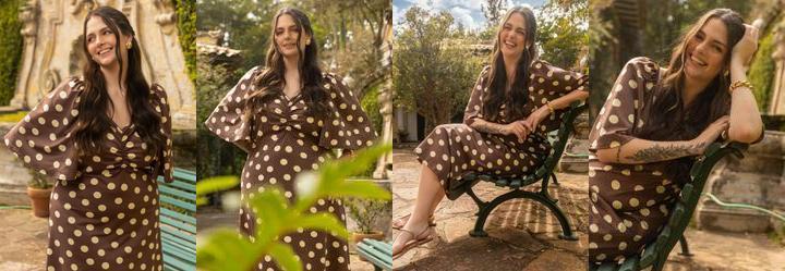 Vestido Marrom com Po� Amarelo em Malha Suplex