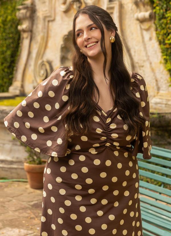 Vestido Marrom com Po� Amarelo em Malha Suplex