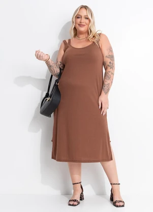 Marguerite - Vestido Marrom em Malha Canelada - MARGUERITE