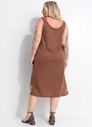 Marguerite - Vestido Marrom em Malha Canelada - MARGUERITE