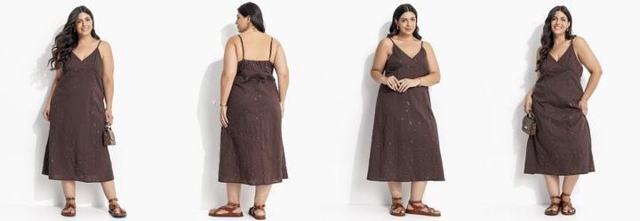 Vestido Marrom em Voil Bordado Paete