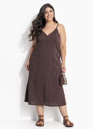 Vestido (Marrom) em Voil Bordado Paete