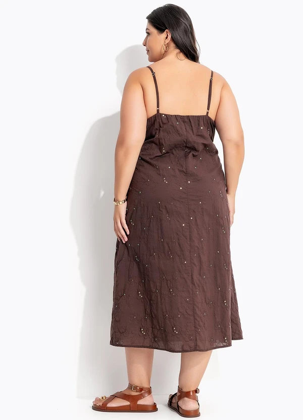 Marguerite - Vestido Marrom em Voil Bordado Paete 2