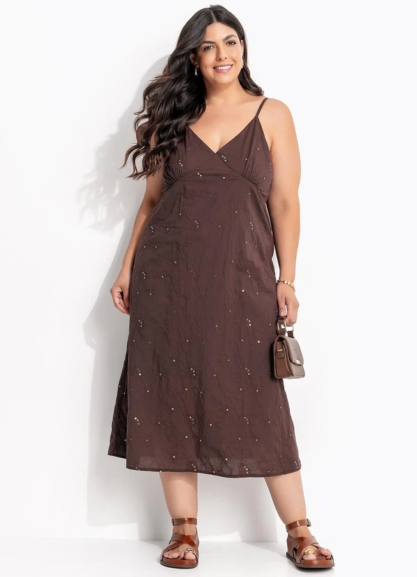 Marguerite - Vestido Marrom em Voil Bordado Paete 3