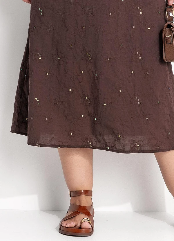 Marguerite - Vestido Marrom em Voil Bordado Paete 6