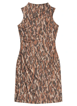 Malwee - Vestido Marrom Mídi Animal Print Tule - MALWEE