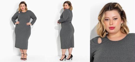 Vestido Mescla em Ribana Canelada Plus Size