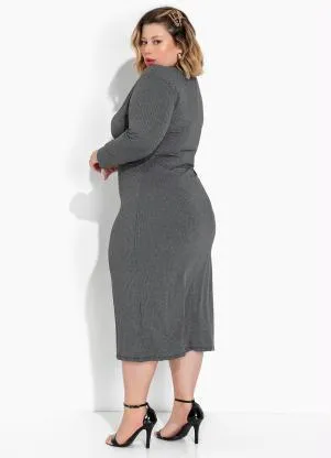 Marguerite - Vestido Mescla em Ribana Canelada Plus Size - MARGUERITE
