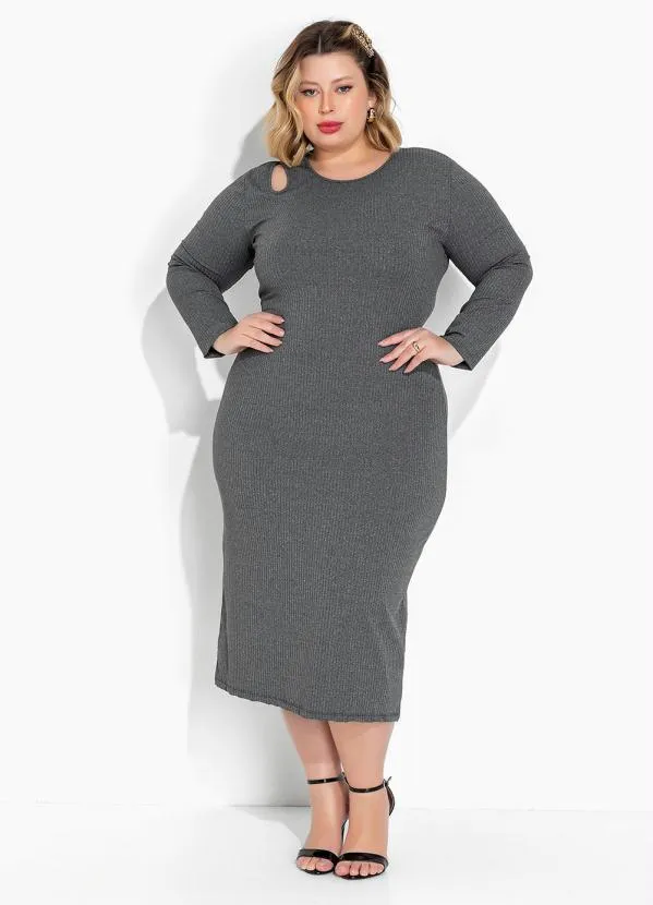 Marguerite - Vestido Mescla em Ribana Canelada Plus Size
