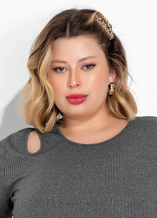 Marguerite - Vestido Mescla em Ribana Canelada Plus Size