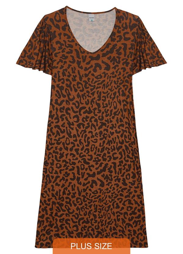 Malwee - Vestido Midi Amplo Animal Print Marrom
