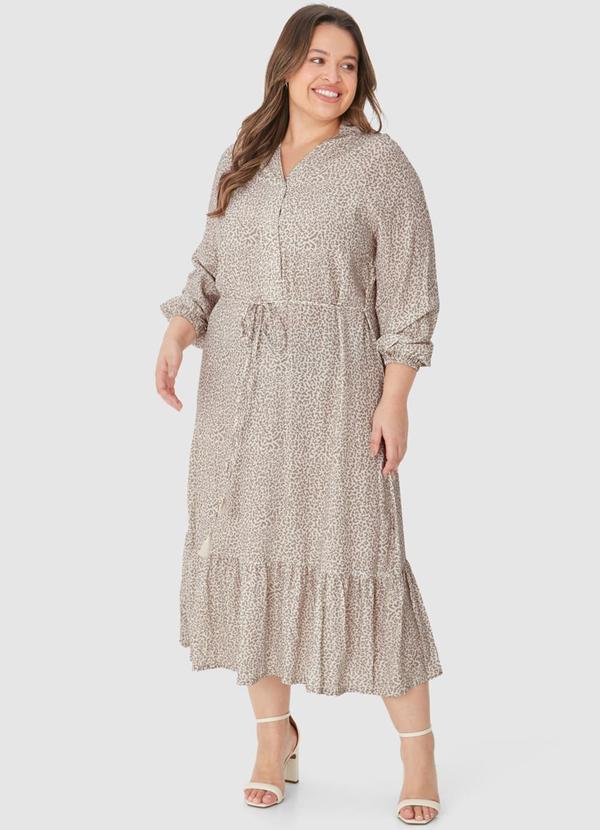 Malwee - Vestido Midi Amplo Animal Print Plus Bege 1