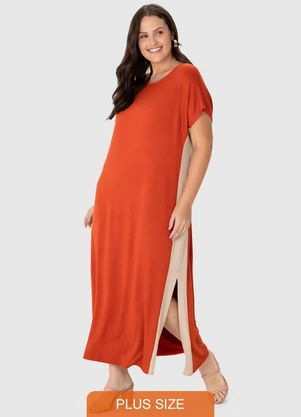 Malwee - Vestido Mídi Amplo com Fenda Plus Terracota - MALWEE
