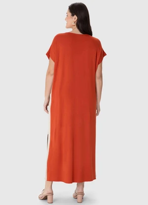 Malwee - Vestido Mídi Amplo com Fenda Plus Terracota - MALWEE