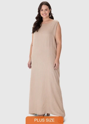 Malwee - Vestido Mídi Amplo em Lurex Plus Areia - MALWEE