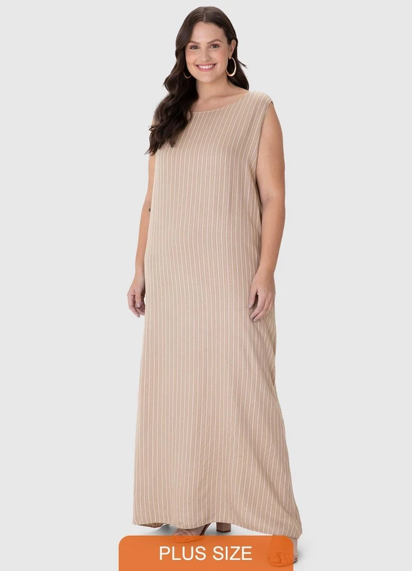 Malwee - Vestido Mídi Amplo em Lurex Plus Areia