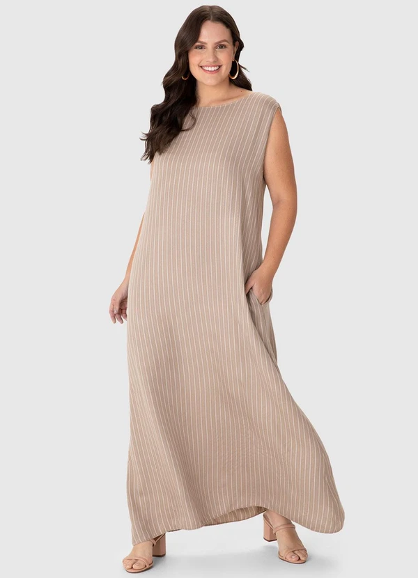 Malwee - Vestido Mídi Amplo em Lurex Plus Areia 1