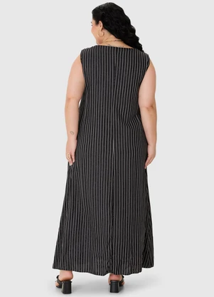 Malwee - Vestido Mídi Amplo em Lurex Plus Preto - MALWEE