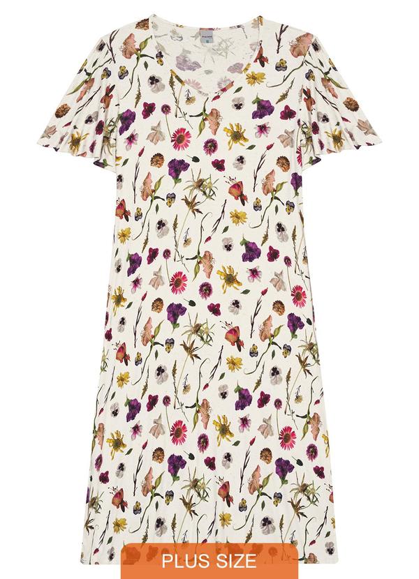 Malwee - Vestido Midi Amplo Floral Plus Branco