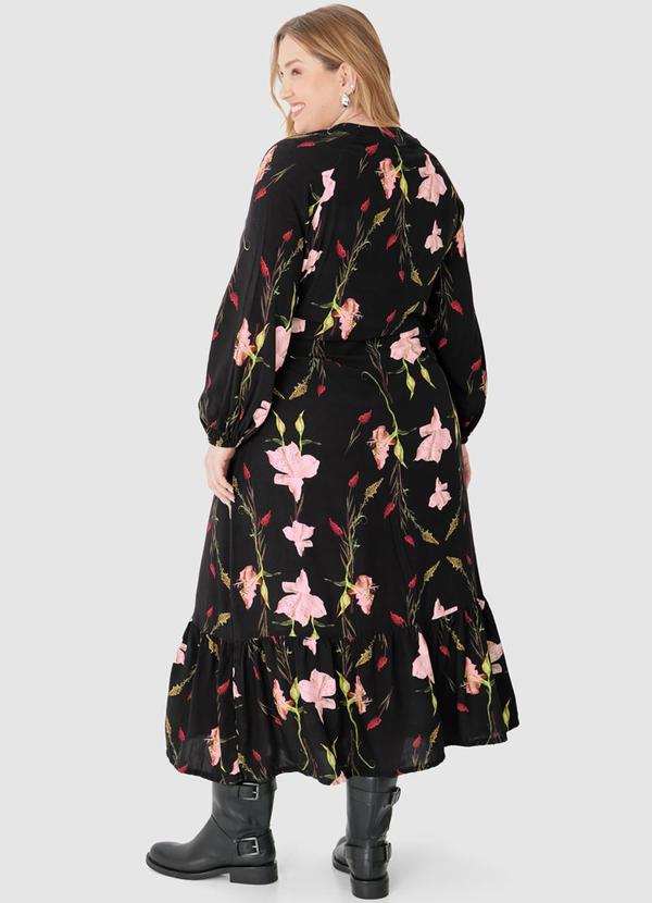 Malwee - Vestido Midi Amplo Floral Plus Preto 2