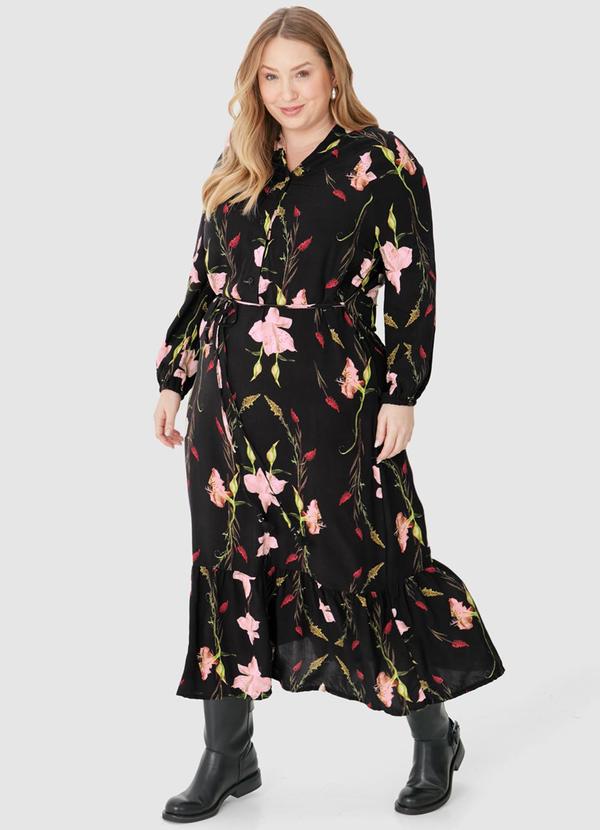 Malwee - Vestido Midi Amplo Floral Plus Preto 3