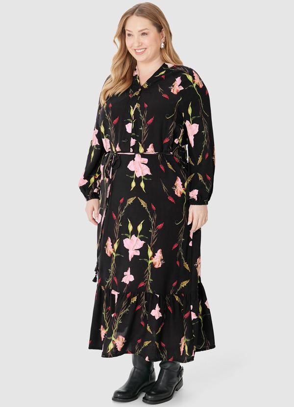 Malwee - Vestido Midi Amplo Floral Plus Preto 4