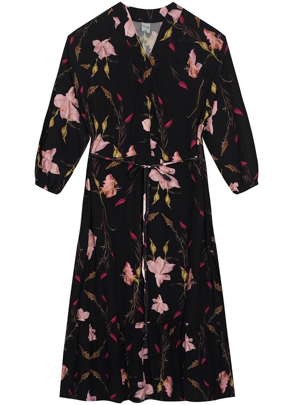 Malwee - Vestido Midi Amplo Floral Plus Preto 5