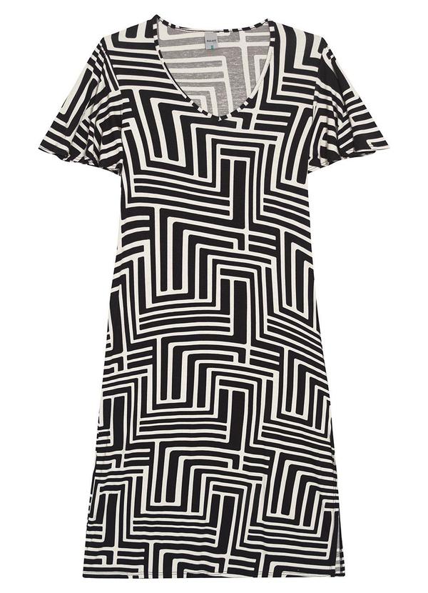 Malwee - Vestido Midi Amplo Geométrico Plus Preto 2