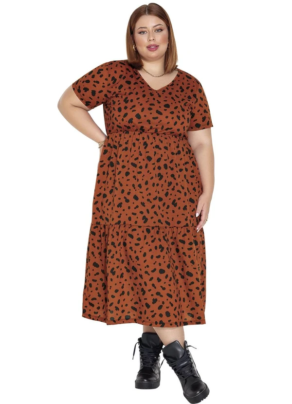 Marguerite - Vestido Midi Animal Print com Babados Plus Size