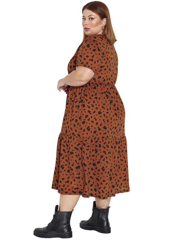 Marguerite - Vestido Midi Animal Print com Babados Plus Size 2