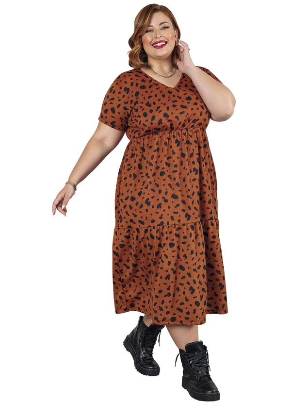 Marguerite - Vestido Midi Animal Print com Babados Plus Size 3