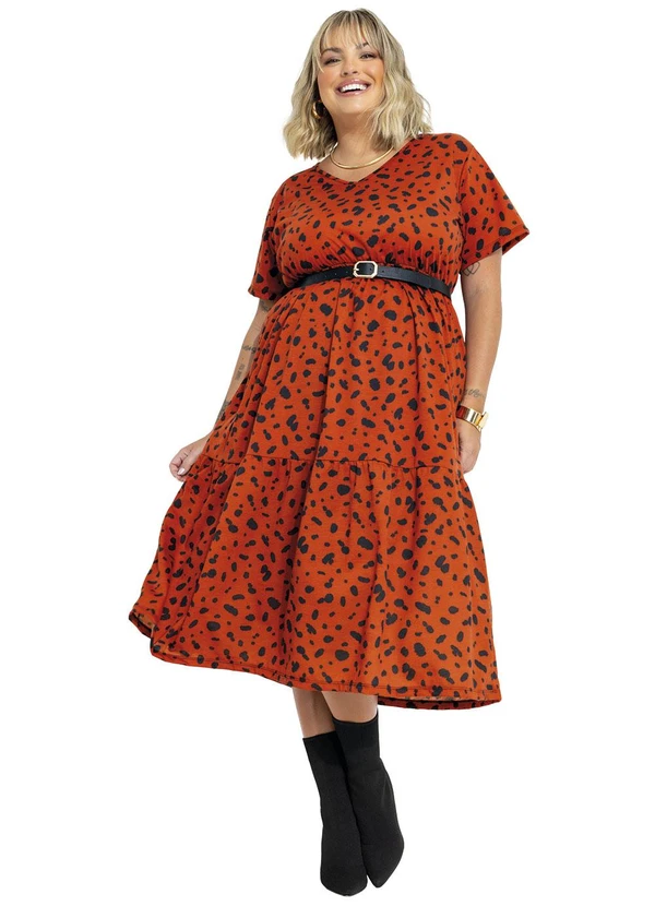 Marguerite - Vestido Midi Animal Print com Babados Plus Size