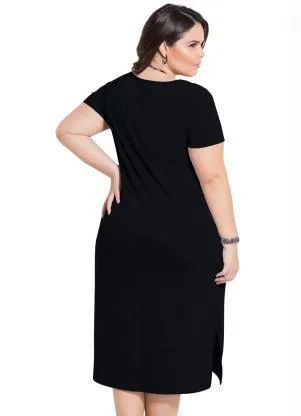 Marguerite - Vestido Midi Assimétrico Preto Plus Size - MARGUERITE
