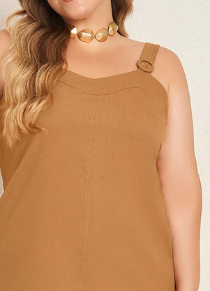 Lisamour - Vestido Midi Canelado com Alças Largas Marrom - LISAMOUR