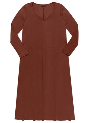 Outlet - Vestido Midi Canelado Plus Size Feminino Marrom - OUTLET