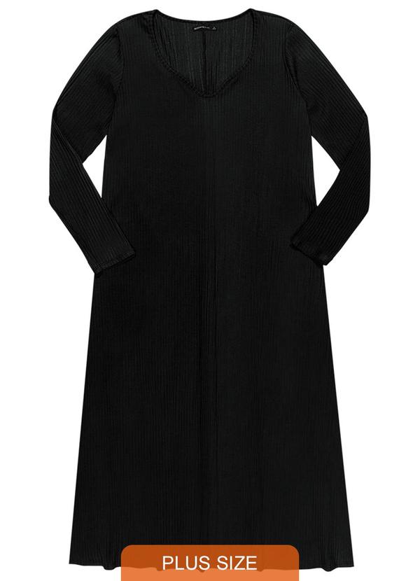 Rezzato - Vestido Midi Canelado Plus Size Feminino Preto