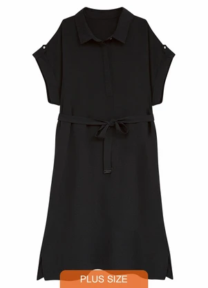 Malwee - Vestido Mídi Chemise Mullet Plus Preto - MALWEE