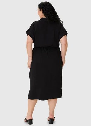 Malwee - Vestido Mídi Chemise Mullet Plus Preto - MALWEE