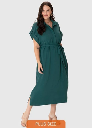 Malwee - Vestido Mídi Chemise Mullet Plus Verde - MALWEE