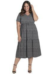 Vestido Midi Chevron Preto com Babados Plus Size