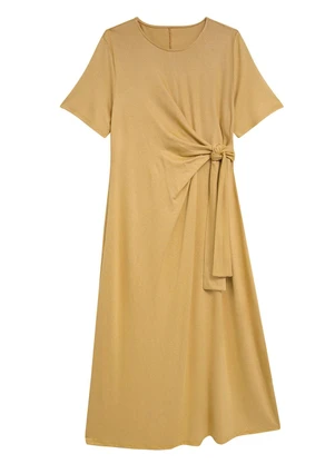 Malwee - Vestido Midi com Amarração Plus Amarelo - MALWEE