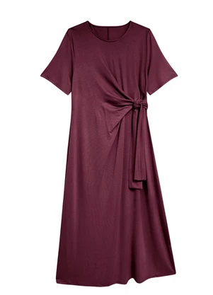 Malwee - Vestido Midi com Amarração Plus Bordô - MALWEE
