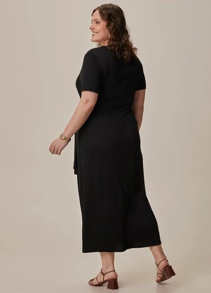 Malwee - Vestido Midi com Amarração Plus Preto - MALWEE