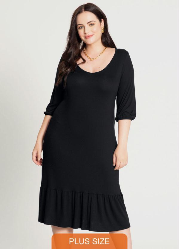 Lunender Mais Mulher - Vestido Midi com Cinto Plus Size Preto