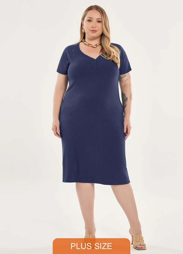 Lisamour - Vestido Midi com Decote V Azul