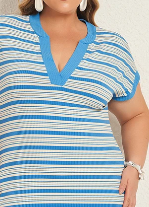 Lisamour - Vestido Midi com Decote V Azul - LISAMOUR
