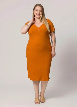 Lisamour - Vestido Midi com Decote V Marrom - LISAMOUR