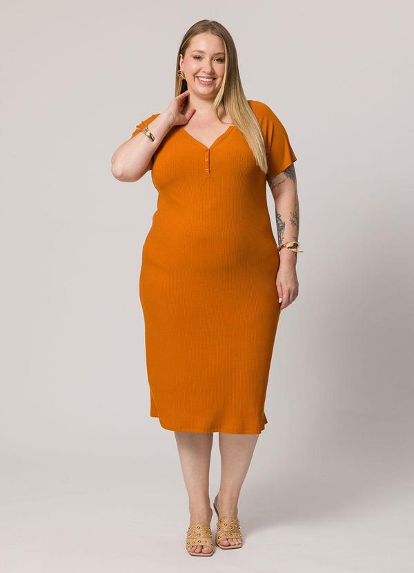 Lisamour - Vestido Midi com Decote V Marrom